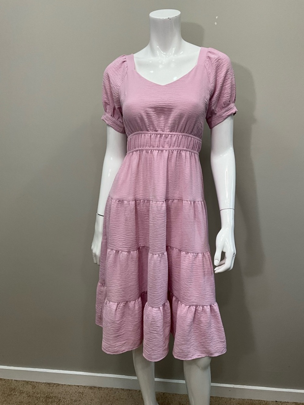 MONTEAU LOS ANGELES Pink Tiered Midi Dress Cottagecore Modest Teacher Spring XS